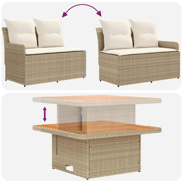 Trädgårdsarmsoffa med lyftbord 2 Stycke Beige och gräddfärgad