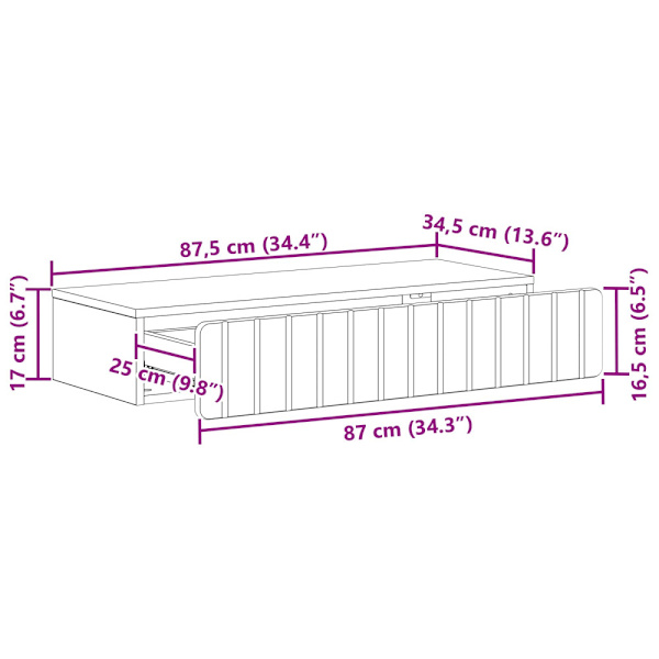 Väggmonterad sidobord Vit högglans 87,5 x 34,5 x 17 cm