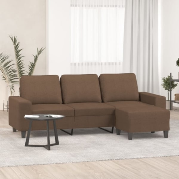 3-sitssoffa med fotpall Brun 180 cm tyg