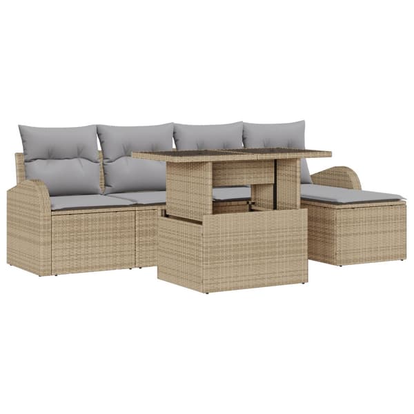 Trädgårdsoffset med kudde med lagring 6 pcs Beige Poly rattan
