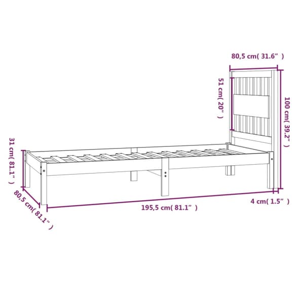 Sängram vit massivt trä 75x190 cm