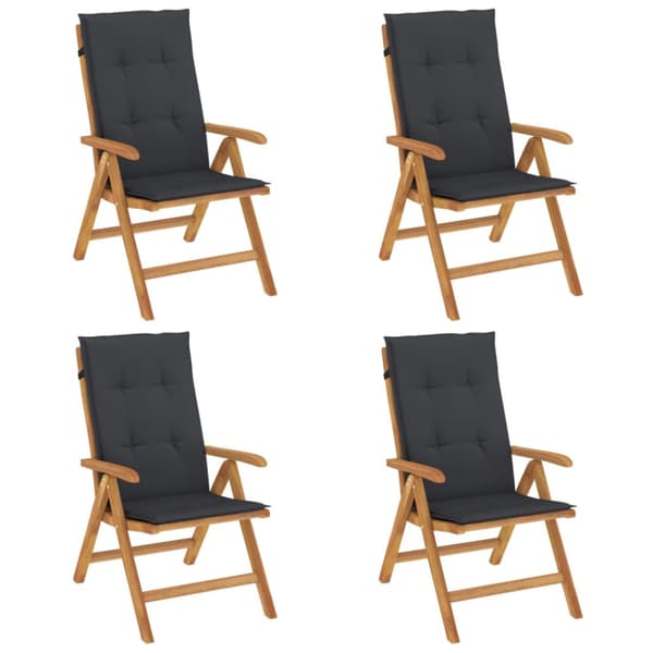 Fällbara fåtöljer med dynor, 4 st, massivt trä, teak