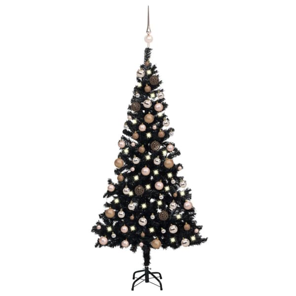 Belyst plastgran med kulor svart 120 cm PVC
