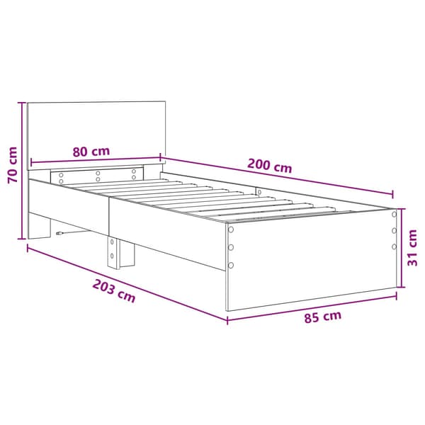 Sängram med LED Vit 80 x 200 cm Konstruerat trä