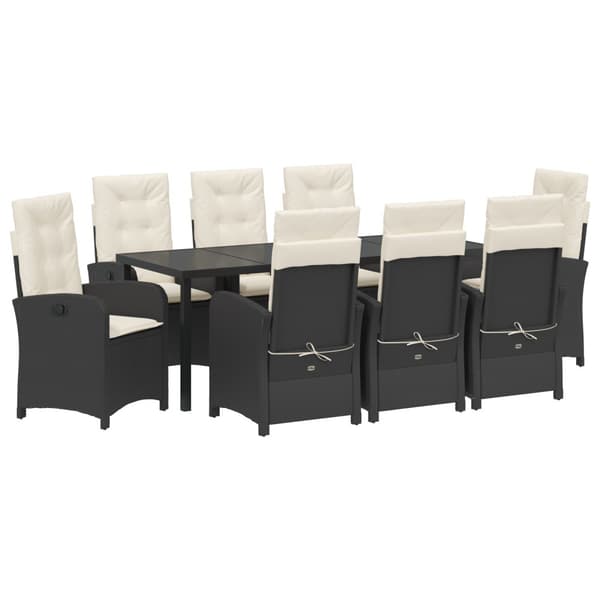 Trädgårdsmöbelset med kudde 9 pcs Svart konstrotting