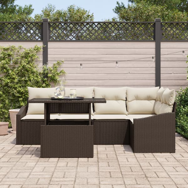 Trädgårdsoffset med kudde med lagring 6 pcs Brun och gräddvit