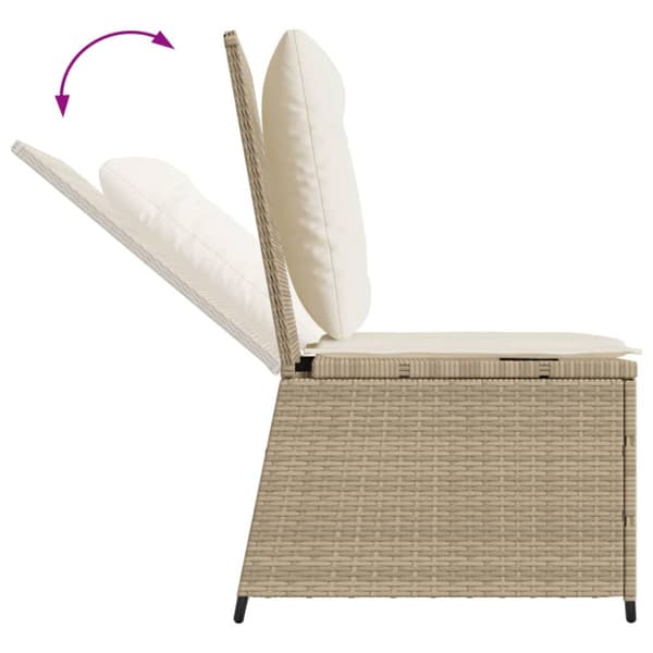Ställbar fåtölj med dynor beige konstrotting