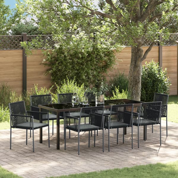 Trädgårdsmöbelset 9 pcs Svart PE Rattan