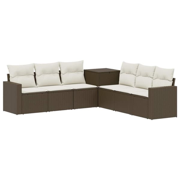 Soffset 7 pcs Brun och krämvit Poly Rattan och stål