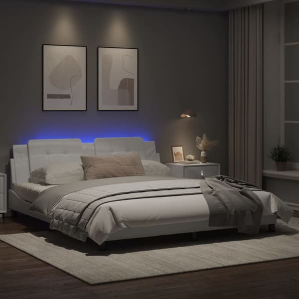 Bed Frame with LED without Mattress "Zadar" White 180x200 cm