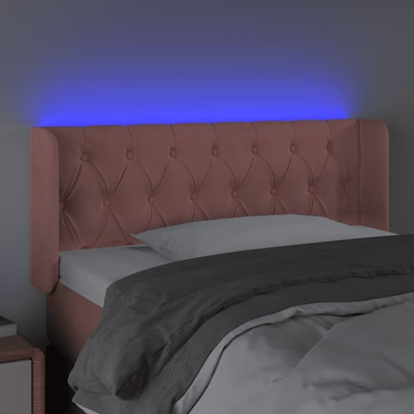 Sänggavel LED rosa 103x16x78/88 cm sammet