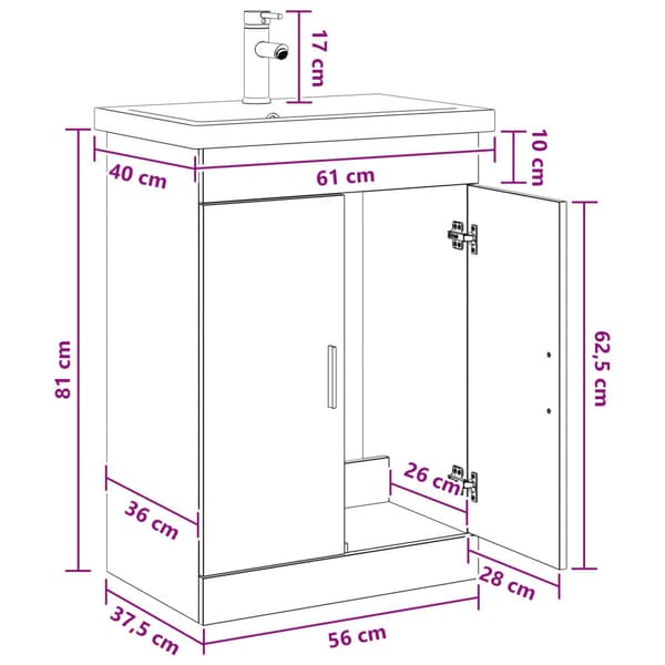 Badrumsmöbelset Vit 61 x 40 x 84,5 cm Konstruerat trä
