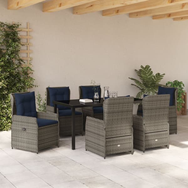 Trädgårdsmöbelset med kudde 7 pcs Grå Poly rattan