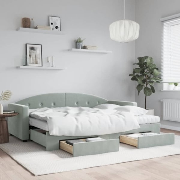 Dagbädd utdragbar med lådor ljusgrå 80x200 cm sammet