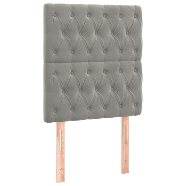 Sänggavel LED ljusgrå 80x7x118/128 cm sammet