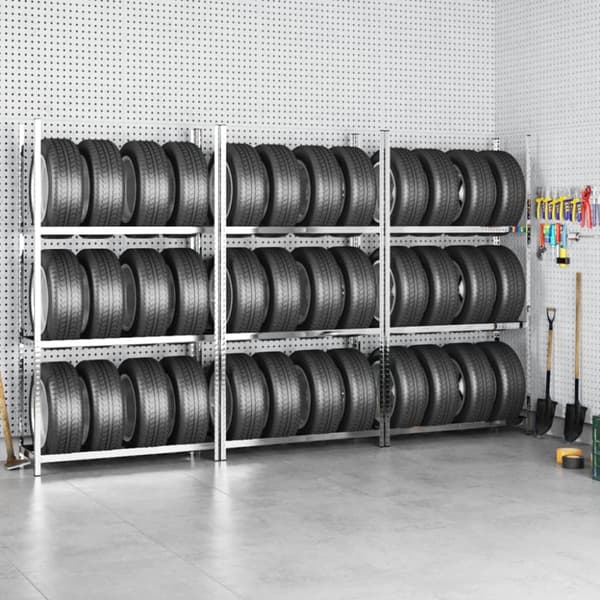 Däckställ 3 hyllplan silver 3 st 110x40x200 cm stål