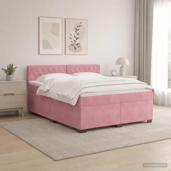 Boxspring säng med madrass och LED Rosa 160 x 200 cm Sammet
