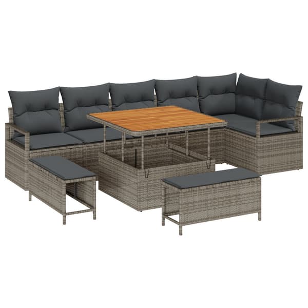 Trädgårdsoffset med kudde 9 pcs Grå Poly rattan