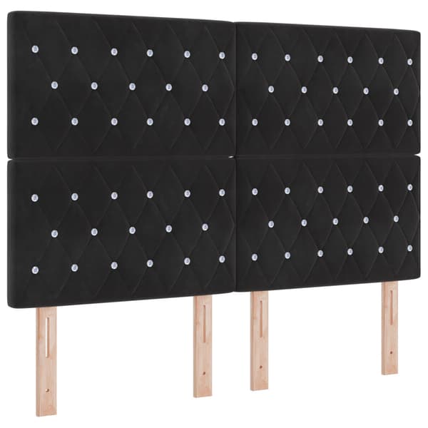 Bäddfjäder med huvudgavel Svart 200 x 160 cm Sammet