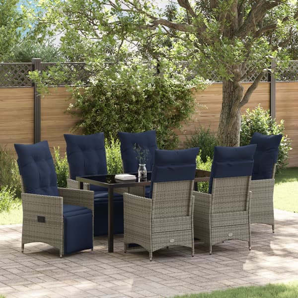 Bord- och stolset med kudde 7 pcs Grå PE Rattan