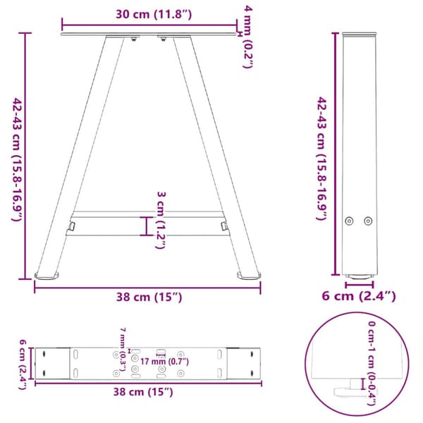 Soffbordsben A-formade 2 st antracit 38x(42-43) cm stål