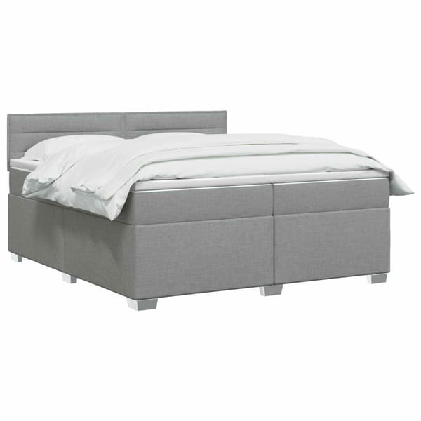 Boxspring säng med madrass och LED Ljusgrå 200 x 200 cm Tyg