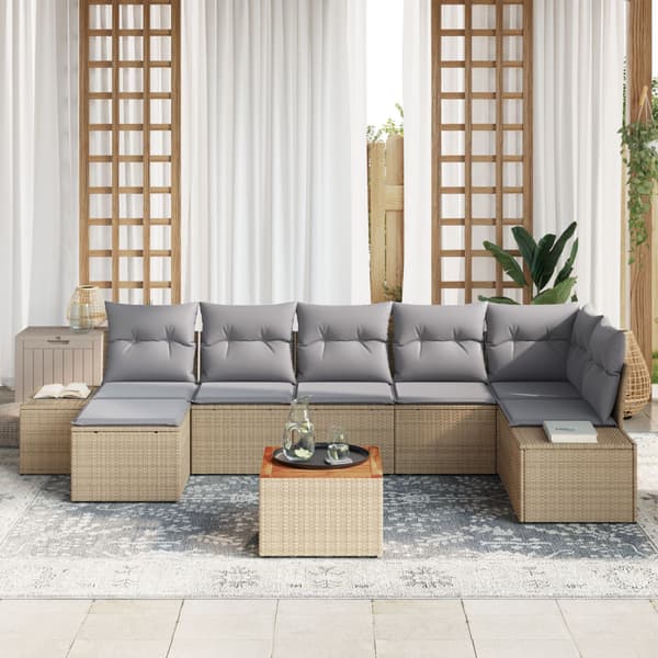 Trädgårdsoffset med kudde 8 pcs Beige konstrotting