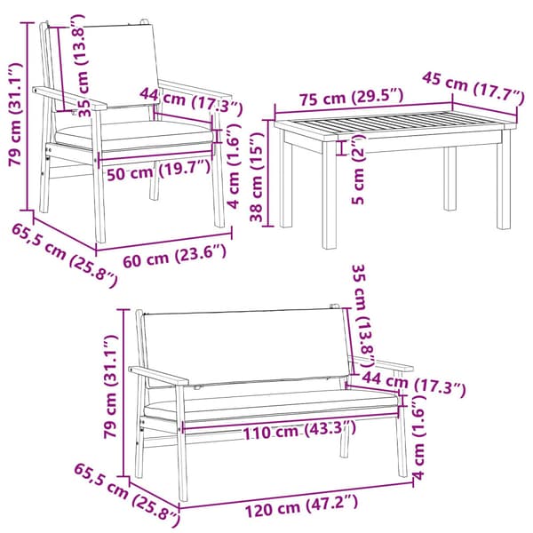 Trädgårdsoffset 5 pcs Brun Massivt Akaciaträ