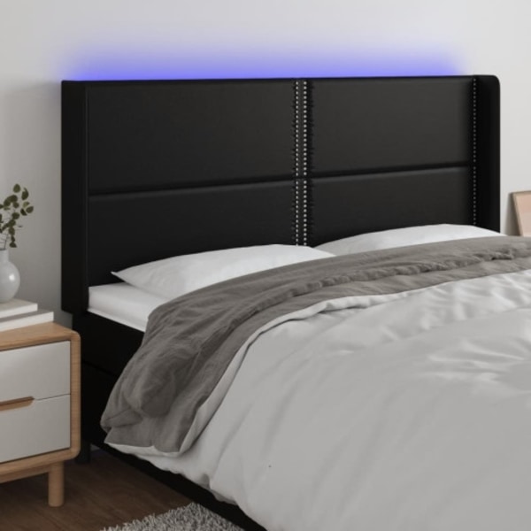 Sänggavel LED svart 163x16x118/128 cm konstläder