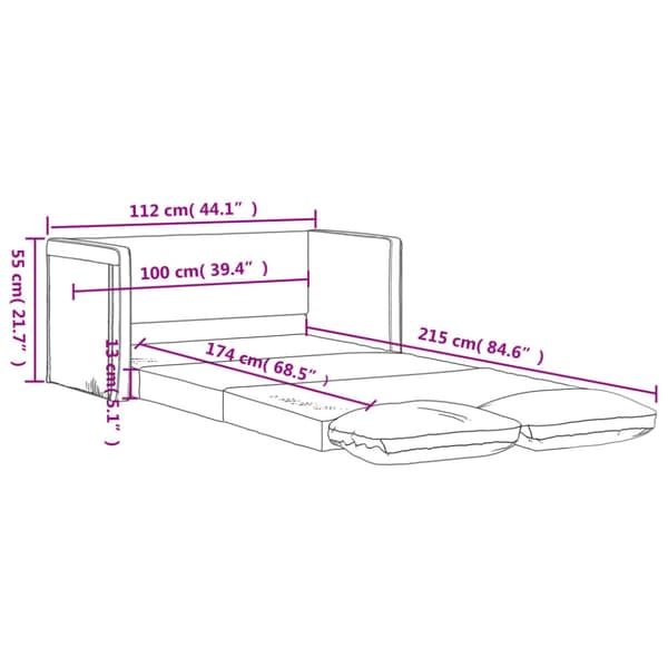 Golvbäddsoffa 2-i-1 grå 112x174x55 cm konstläder