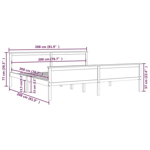 Sängram massiv furu 200x200 cm