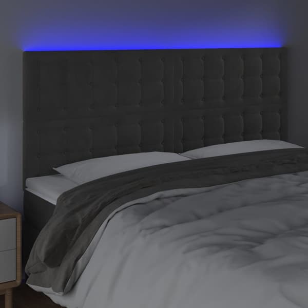 Sänggavel LED mörkgrå 160x5x118/128 cm sammet
