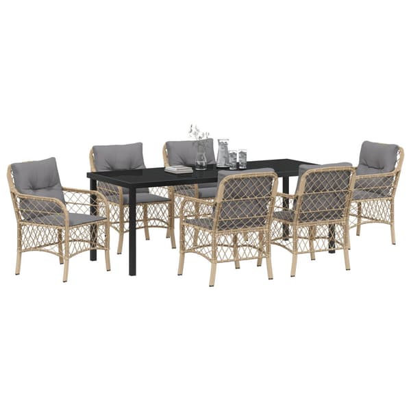 Trädgårdsmöbelset med kudde 7 pcs Beige konstrotting