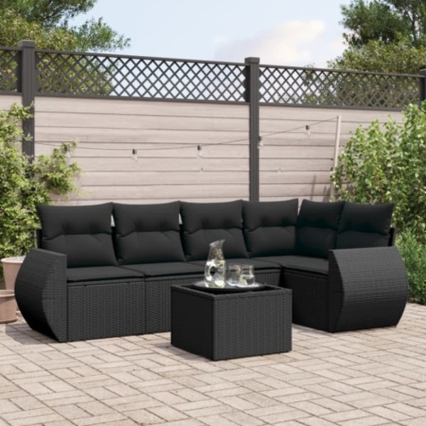 Loungegrupp med dynor 6 delar svart konstrotting