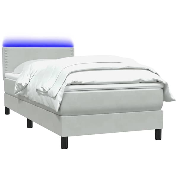 Resårsäng med madrass och LED ljusgrå 80x210 cm sammet