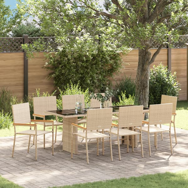 Trädgårdsmöbelset 9 pcs Beige konstrotting