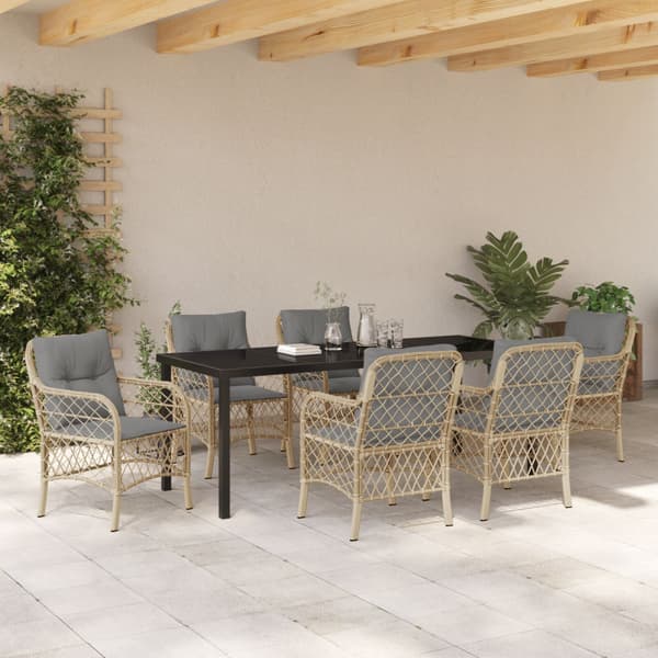 Trädgårdsmöbelset 7 st Beige konstrotting