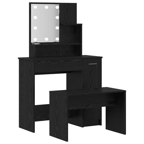 LED Sminkbord Set med låda 2 pcs Svart Ek Konstruerat trä