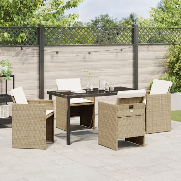 Trädgårdsmöbelset med kudde 5 pcs Beige konstrotting