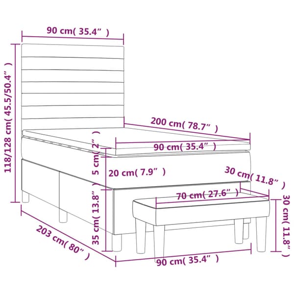 Ramsäng med madrass mörkgrå 90x200 cm tyg