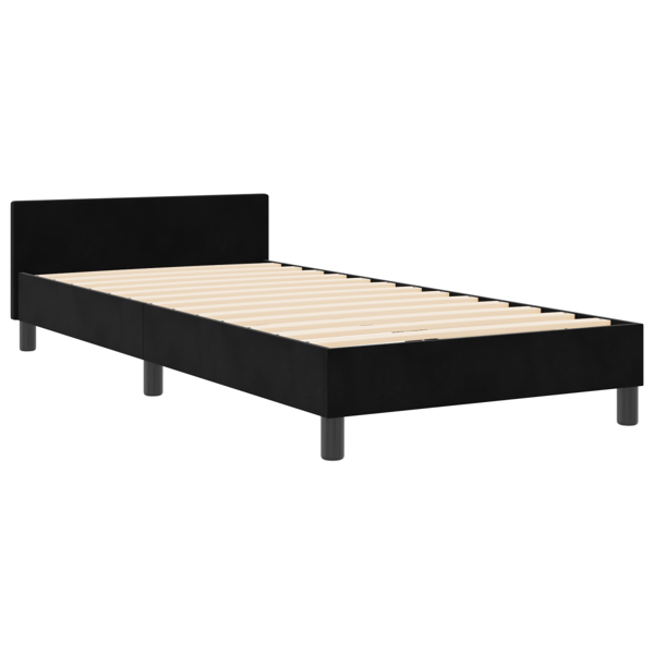 Bäddfjäder med huvudgavel Svart 90 x 200 cm Sammet