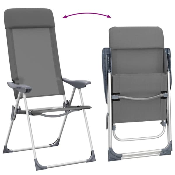 Hopfällbara campingstolar 2 st aluminium grå