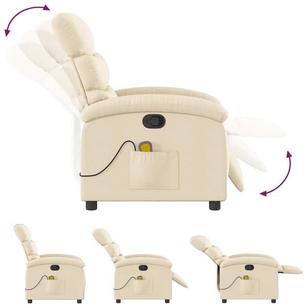 Massagefåtölj krämfärgad tyg