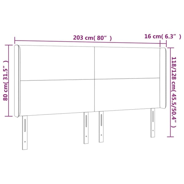 Sänggavel LED grå 203x16x118/128 cm konstläder