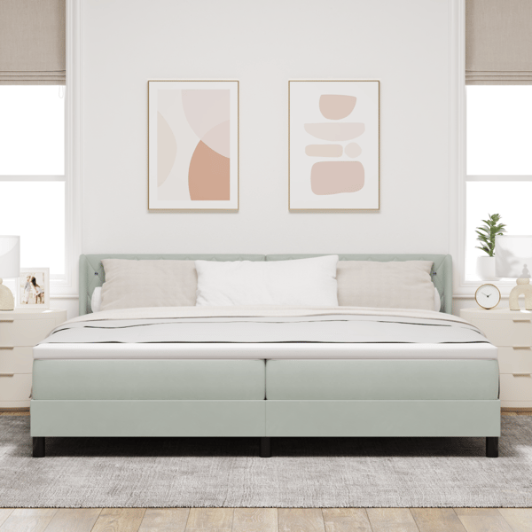 Bäddfjäder med huvudgavel Ljusgrå 200 x 200 cm Sammet