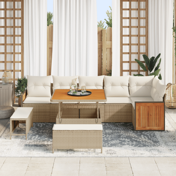 Trädgårdsoffset med kudde 9 pcs Beige och gräddfärgad