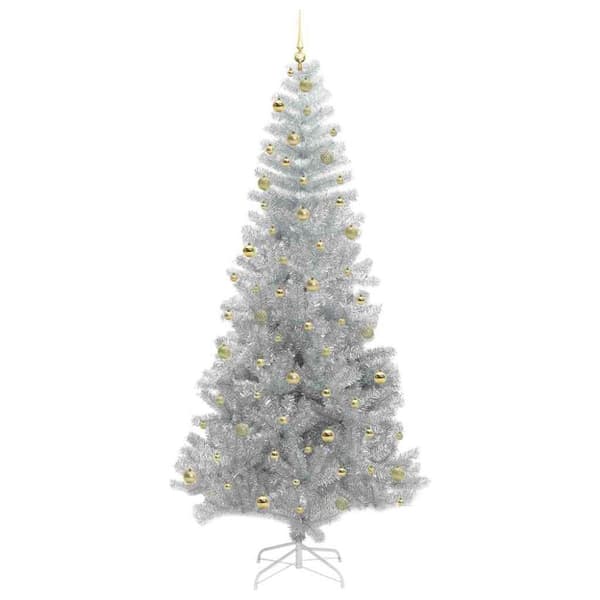 Julgran med LED-belysning Silver 240 cm PET och stål