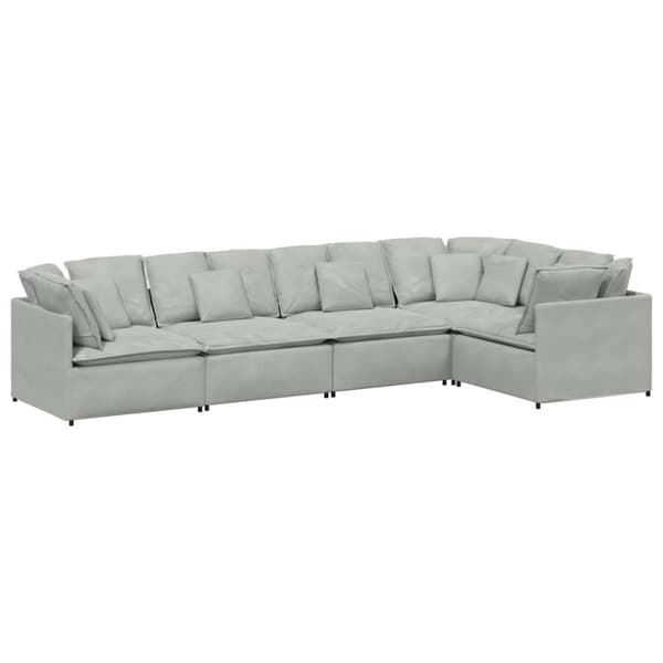 Modulsoffa med dynor sammet ljusgrå