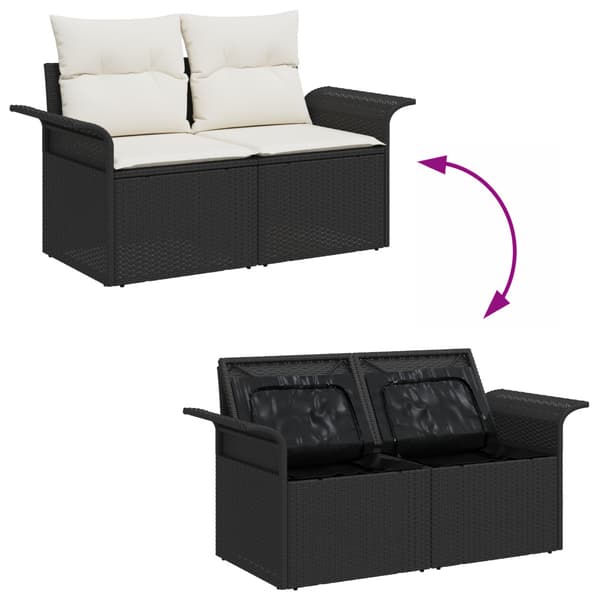 Trädgårdsoffset med lagring 7 pcs Svart Poly rattan