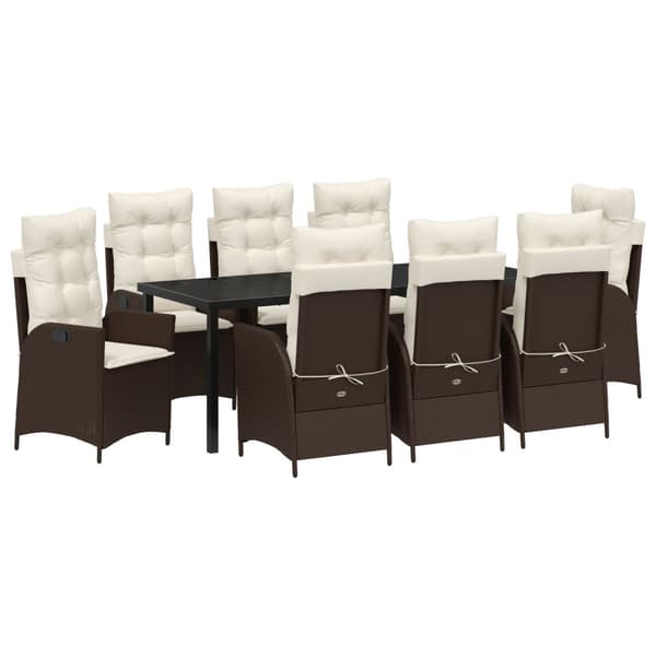 Trädgårdsmöbelset med kudde 9 pcs Brun konstrotting